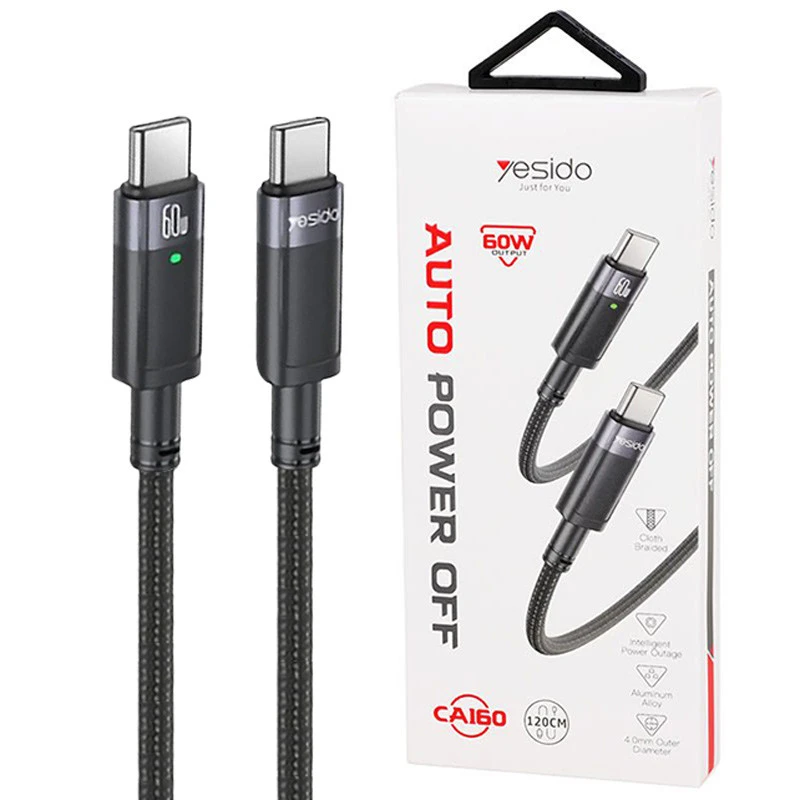 کابل تبدیل فست شارژ Yesido CA160 Type-C To Type-C PD 60W 1.2m