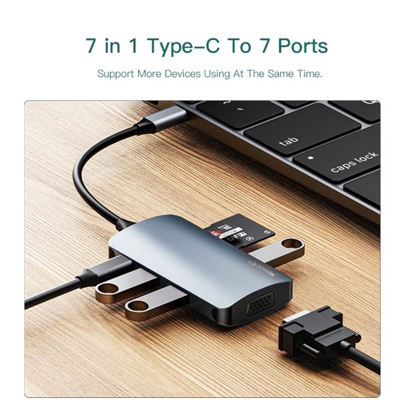 هاب و رم ریدر Yesido HB16 USB2.0/USB3.0/VGA/TF/SD/Type-C PD To Type-C