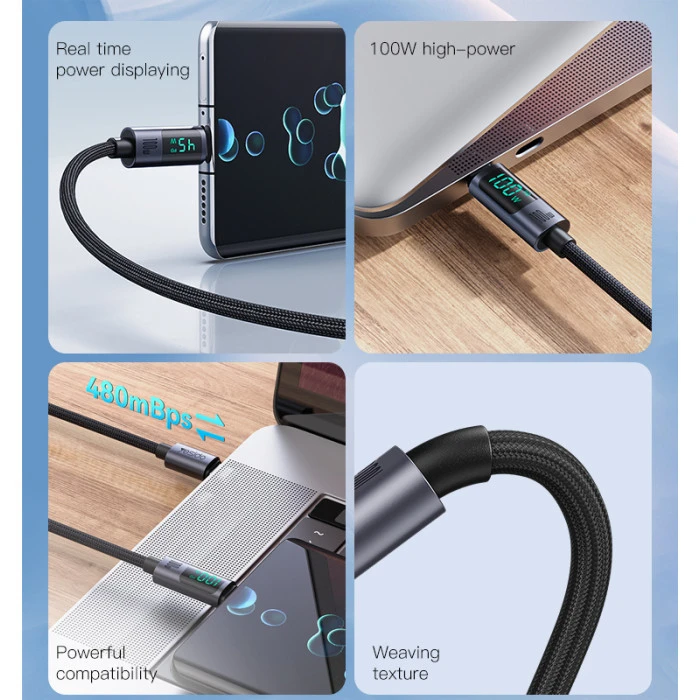 کابل تبدیل فست شارژ Yesido CA158 VOOC QC PD 100W Type-C To Type-C 1.2m