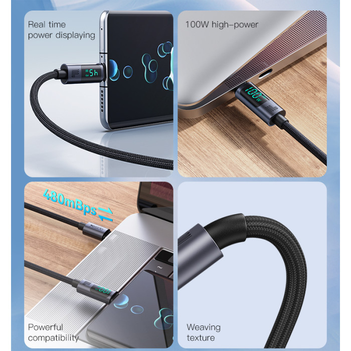 کابل تبدیل فست شارژ Yesido CA158 VOOC QC PD 100W Type-C To Type-C 1.2m