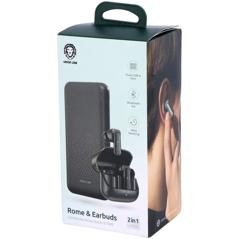 پکیج پاور بانک و هندزفری بلوتوثی Green Lion Rome & Earbuds GNROME2TWSBK