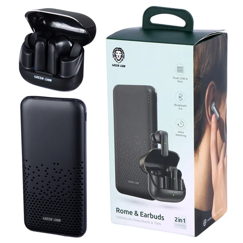 پکیج پاور بانک و هندزفری بلوتوثی Green Lion Rome & Earbuds GNROME2TWSBK