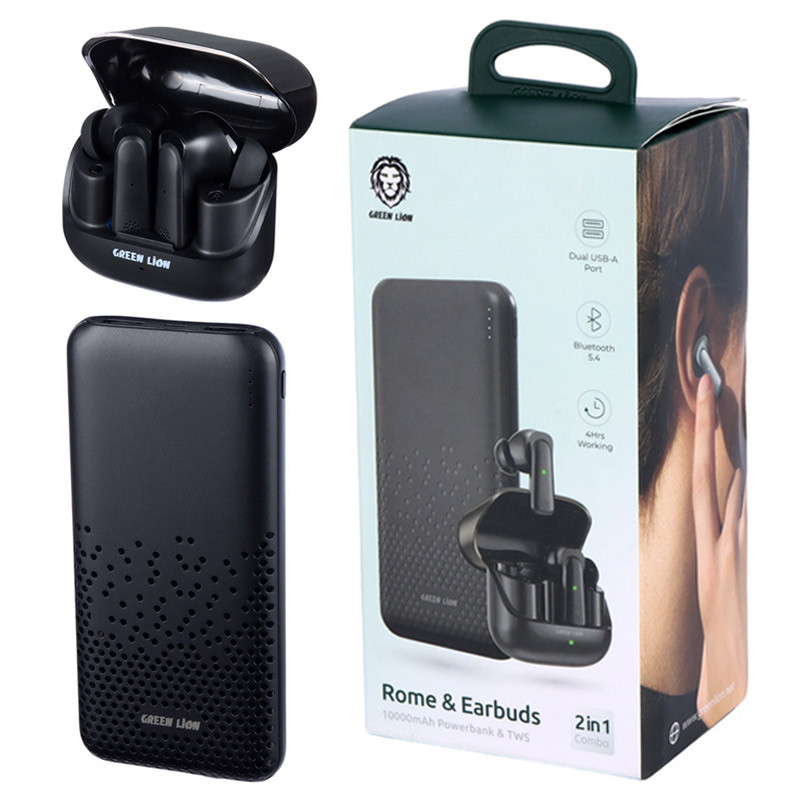 پکیج پاور بانک و هندزفری بلوتوثی Green Lion Rome & Earbuds GNROME2TWSBK