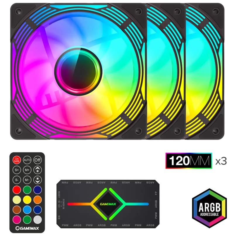 فن کیس گیم مکس GameMax KF300 ARGB Black 12*12 بسته 3 عددی