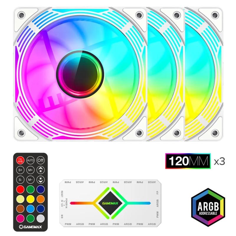 فن کیس گیم مکس GameMax KF300 ARGB White 12*12 بسته 3 عددی