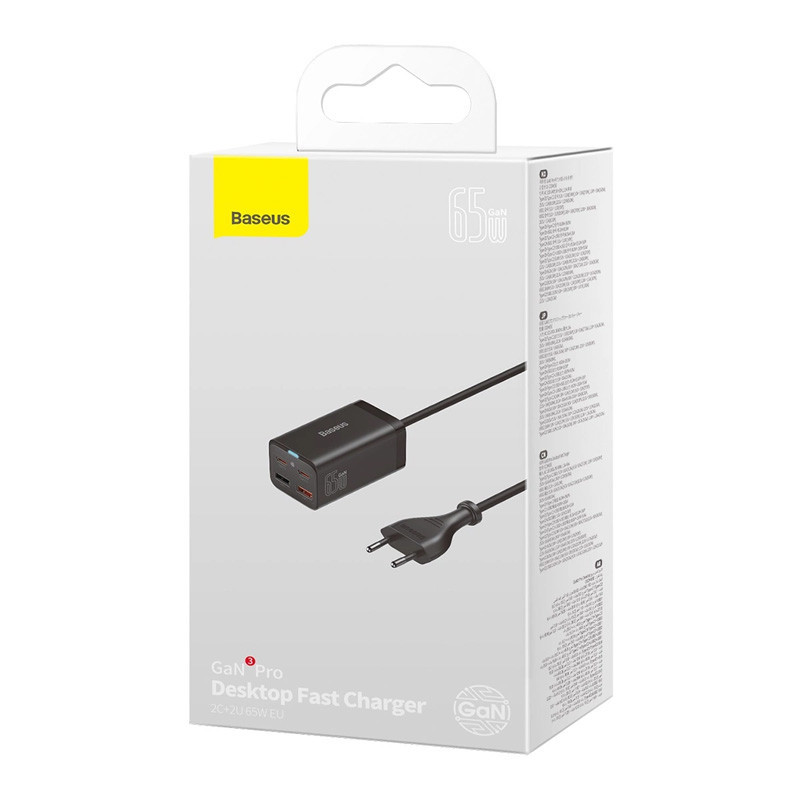شارژر دیواری فست شارژ Baseus CCGP0401 4Port GaN3 Pro PD QC4.0 3.25A 65W + کابل تبدیل تایپ سی