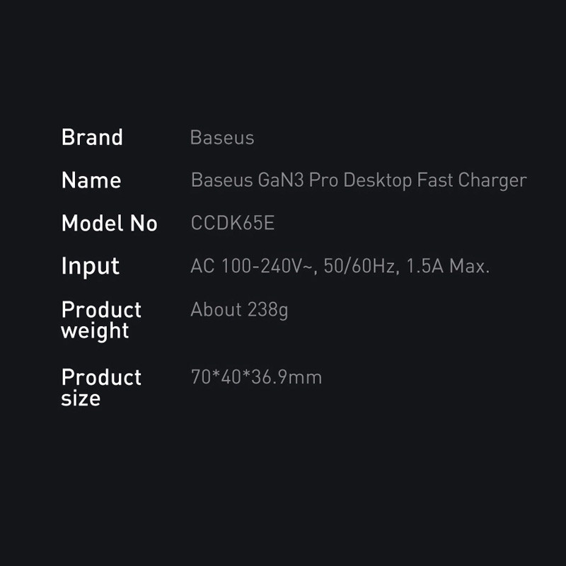 شارژر دیواری فست شارژ Baseus CCGP0401 4Port GaN3 Pro PD QC4.0 3.25A 65W + کابل تبدیل تایپ سی