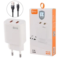 شارژر دیواری فست شارژ Biva HC-04 Micro 2Port 2.1A QC3.0 + کابل میکرو یو اس بی