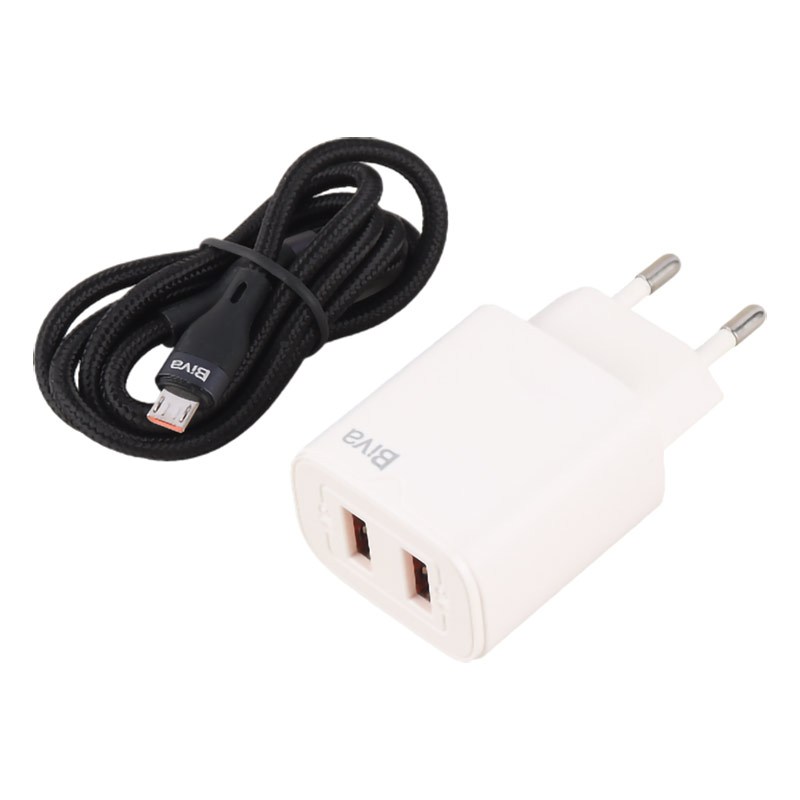 شارژر دیواری فست شارژ Biva HC-04 Micro 2Port 2.1A QC3.0 + کابل میکرو یو اس بی