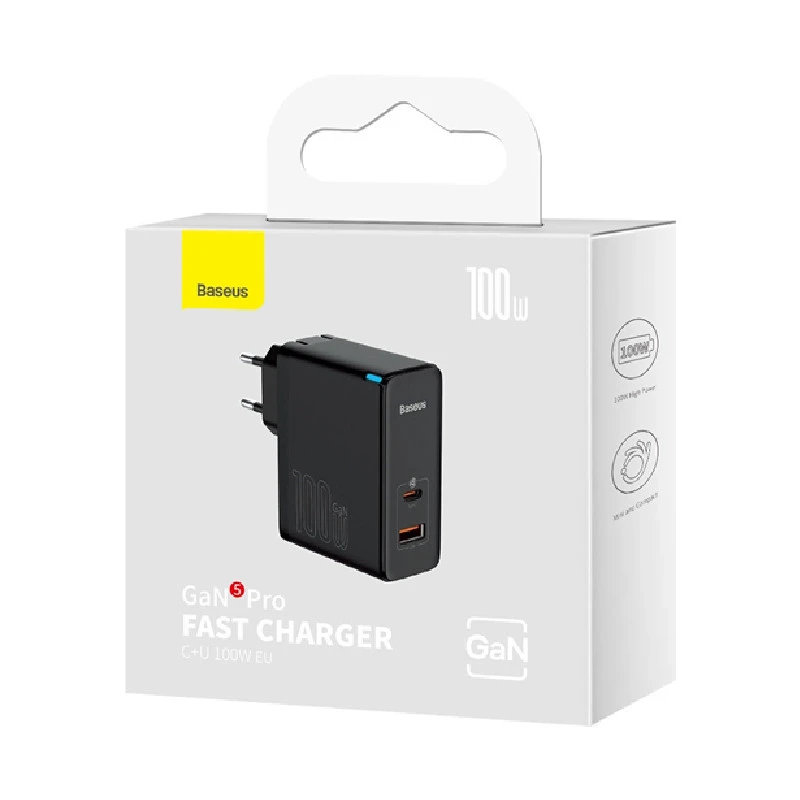 کلگی فست شارژ Baseus CCGP09020 GaN5 Pro 2Port 5A QC4.0+ PD3.0 100W + کابل تبدیل تایپ سی