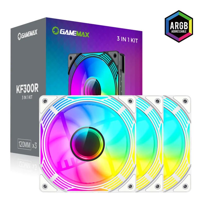 فن کیس گیم مکس GameMax KF300R ARGB White 12*12 بسته 3 عددی