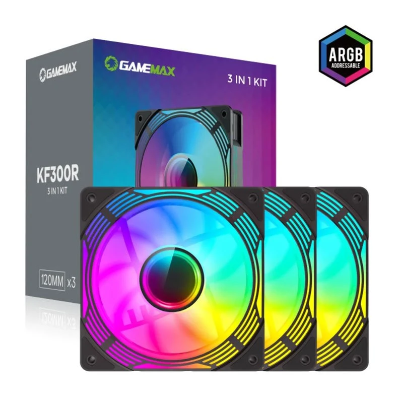 فن کیس گیم مکس GameMax KF300R ARGB Black 12*12 بسته 3 عددی