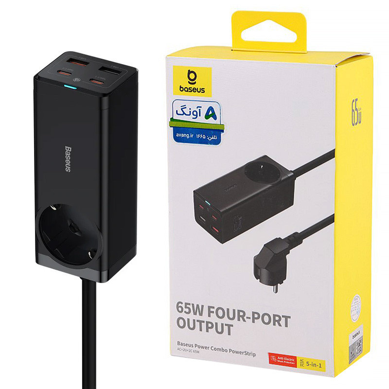 شارژر دیواری فست شارژ Baseus Power Combo Powerstrip PSZM000901 5Port GaN3 Pro 3.25A PD 65W