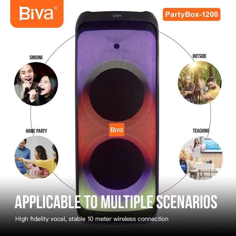 اسپیکر چمدانی بلوتوثی رم و فلش خور Biva Box party 1200W + میکروفون