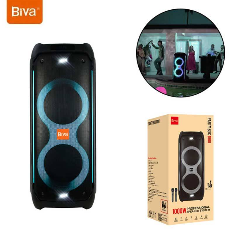 اسپیکر چمدانی بلوتوثی رم و فلش خور Biva Box party 1000W + میکروفون