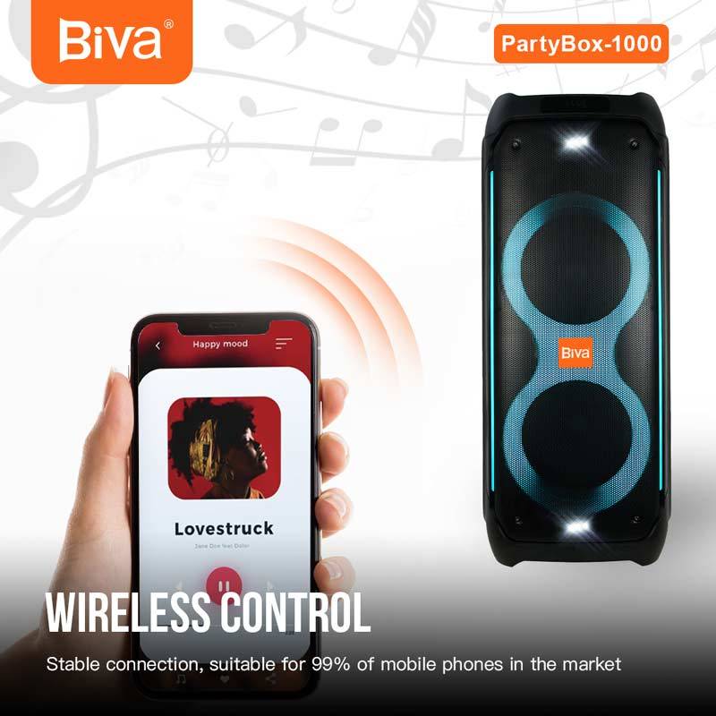 اسپیکر چمدانی بلوتوثی رم و فلش خور Biva Box party 1000W + میکروفون
