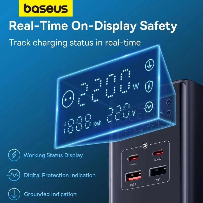 شارژر دیواری فست شارژ Baseus Power Combo E0002360 7Port GaN 3A 30W