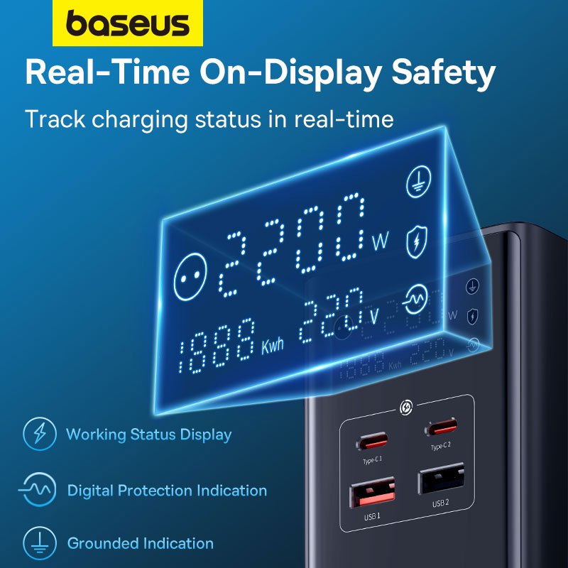 شارژر دیواری فست شارژ Baseus Power Combo E0002360 7Port GaN 3A 30W