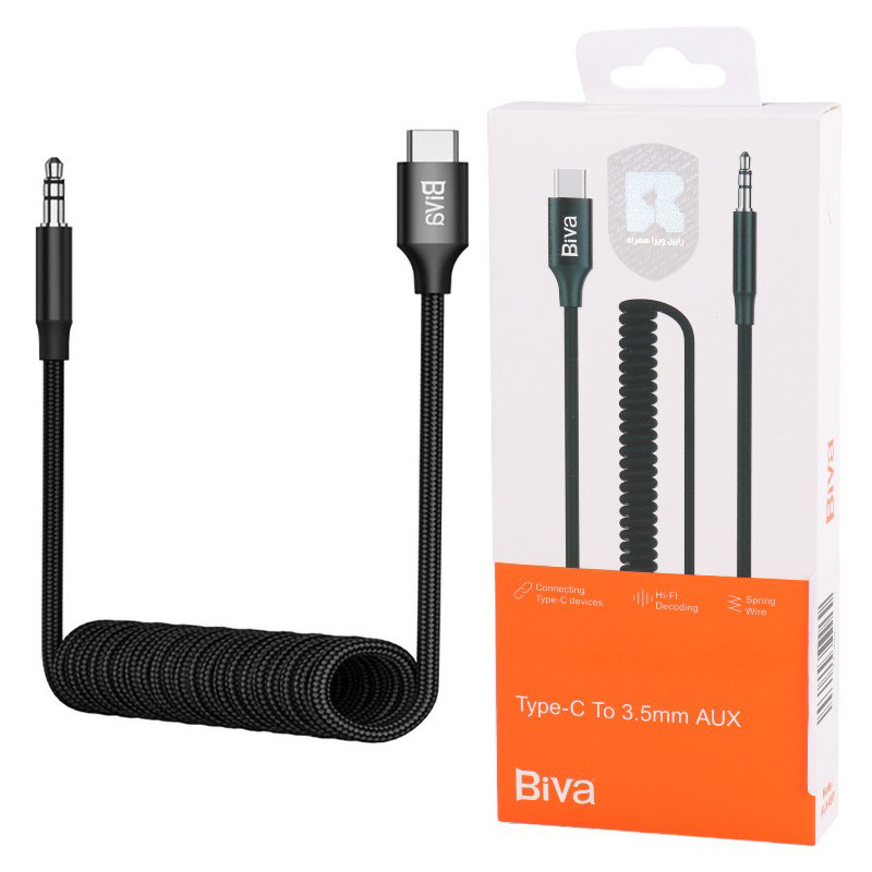 کابل تبدیل فنری Biva AUX-09T Type-C To AUX 1.2m