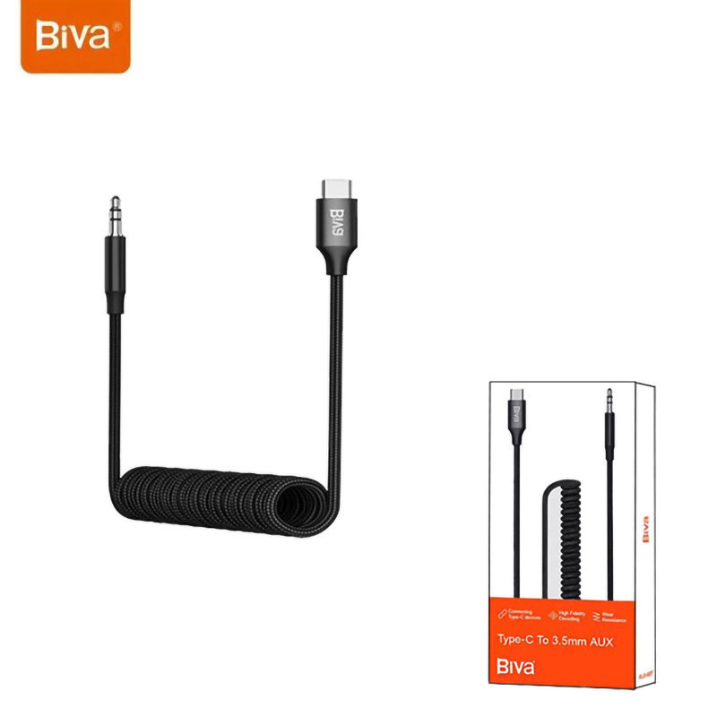 کابل تبدیل فنری Biva AUX-09T Type-C To AUX 1.2m