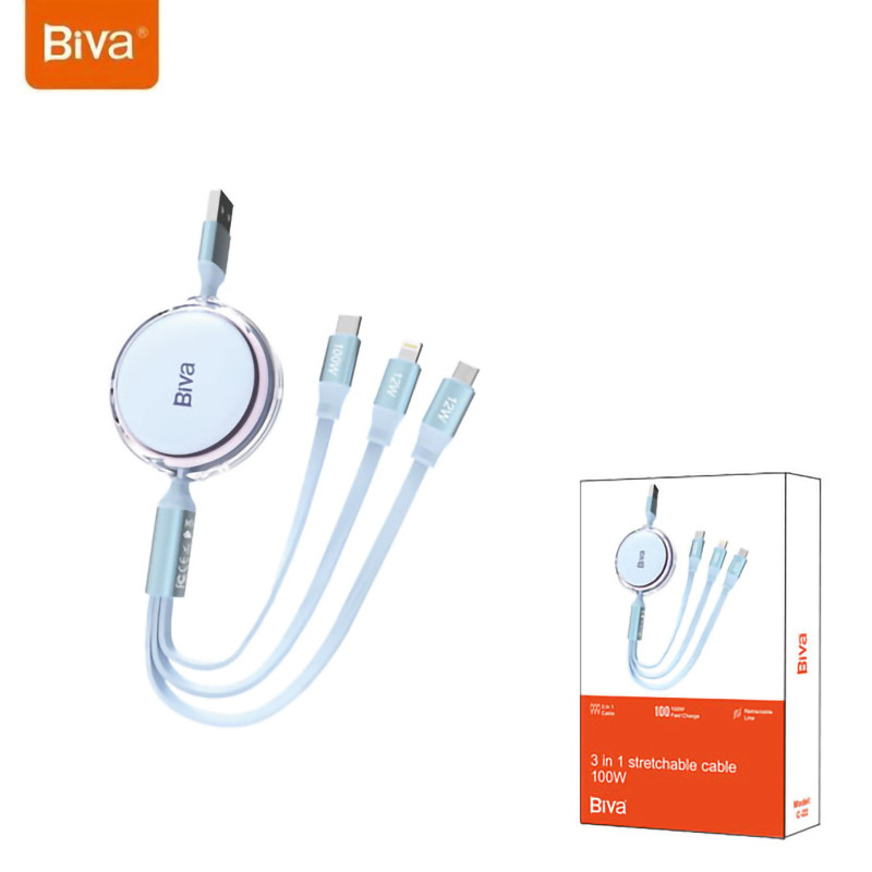 کابل 3 سر فست شارژ Biva C-22 5A 1.1m