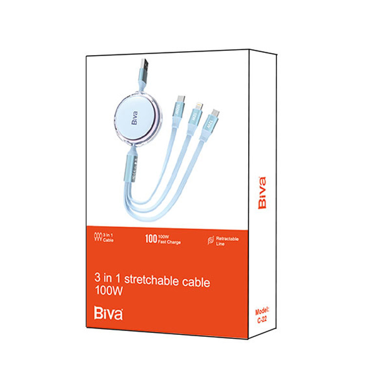 کابل 3 سر فست شارژ Biva C-22 5A 1.1m
