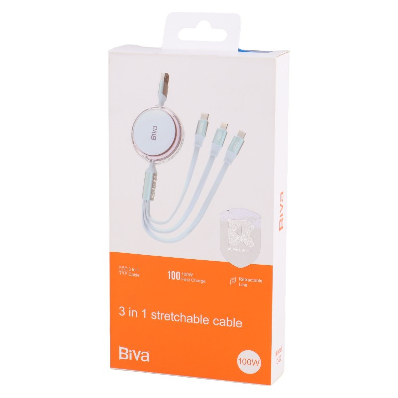 کابل 3 سر فست شارژ Biva C-22 5A 1.1m