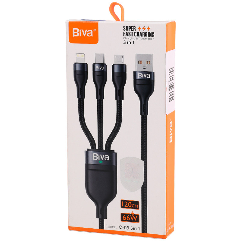 کابل 3 سر فست شارژ Biva C-09 66W 1.2m