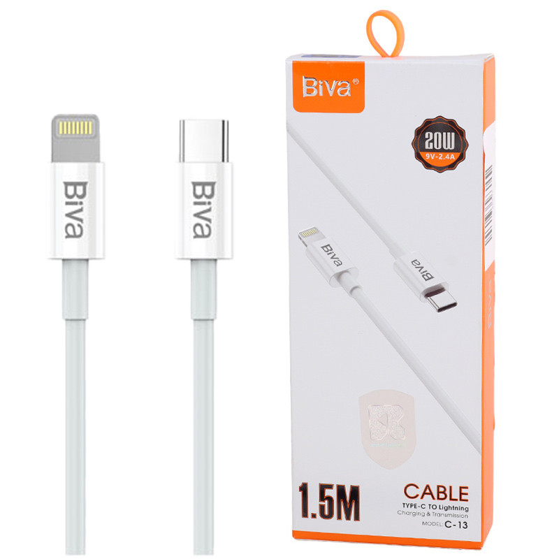 کابل تبدیل فست شارژ Biva C-13 Type-C To Lightning 2.4A 20W 1.5m