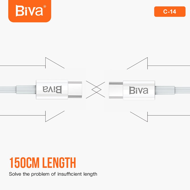 کابل تبدیل فست شارژ Biva C-14 Type-C To Type-C 100W 1.5m