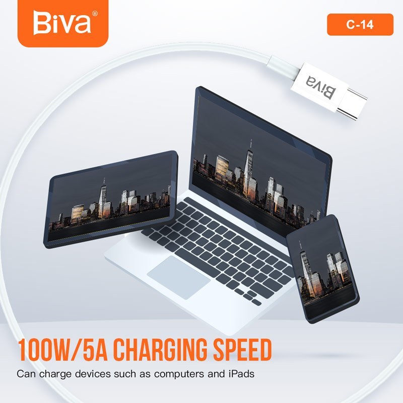 کابل تبدیل فست شارژ Biva C-14 Type-C To Type-C 100W 1.5m