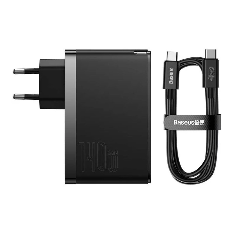 شارژر دیواری فست شارژ Baseus GaN5 Pro CCGP100 3Port 5A QC PD 140W + کابل تبدیل تایپ سی