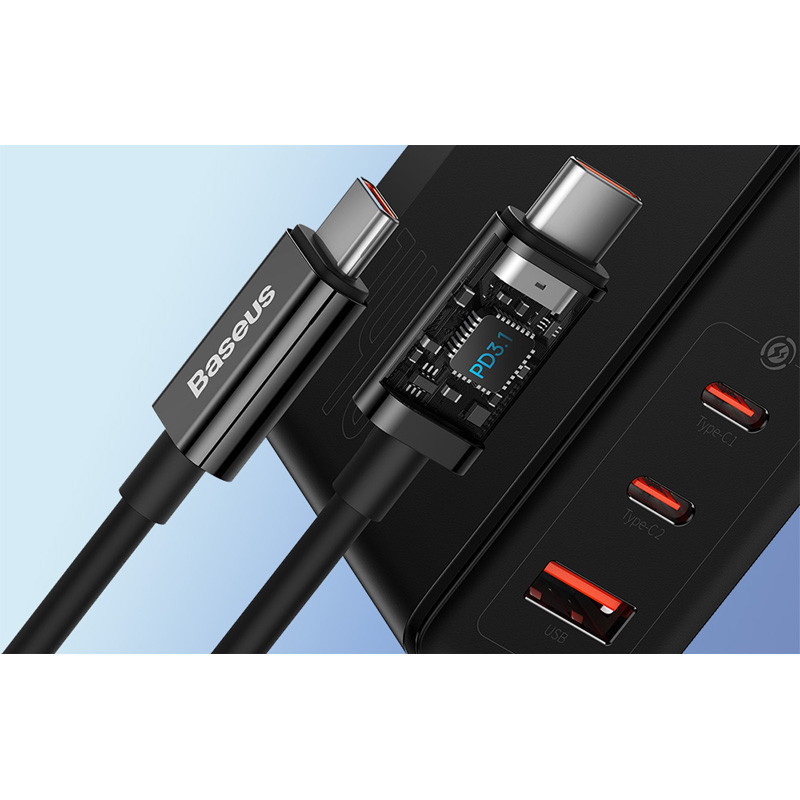 شارژر دیواری فست شارژ Baseus GaN5 Pro CCGP100 3Port 5A QC PD 140W + کابل تبدیل تایپ سی