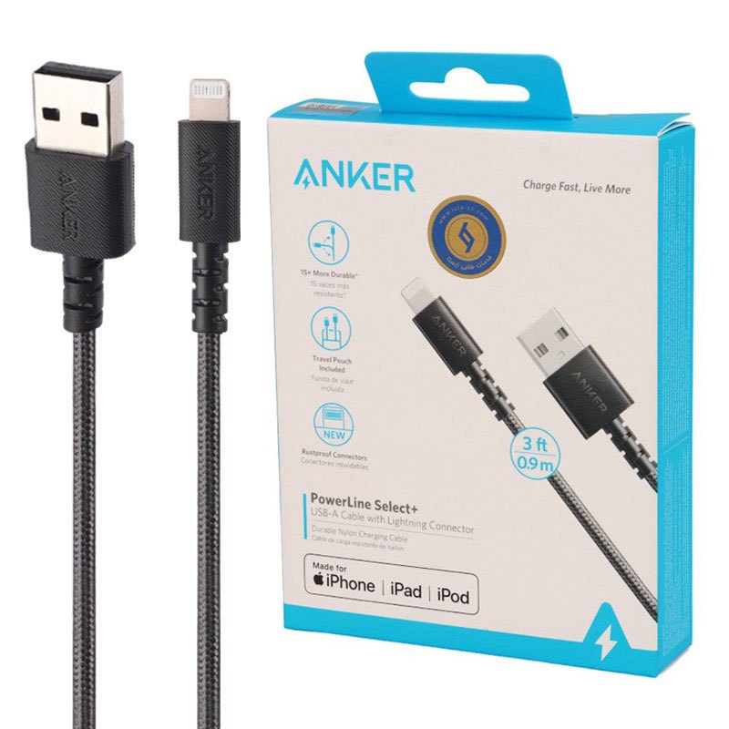 کابل آیفونی فست شارژ Anker A8012H 0.9m