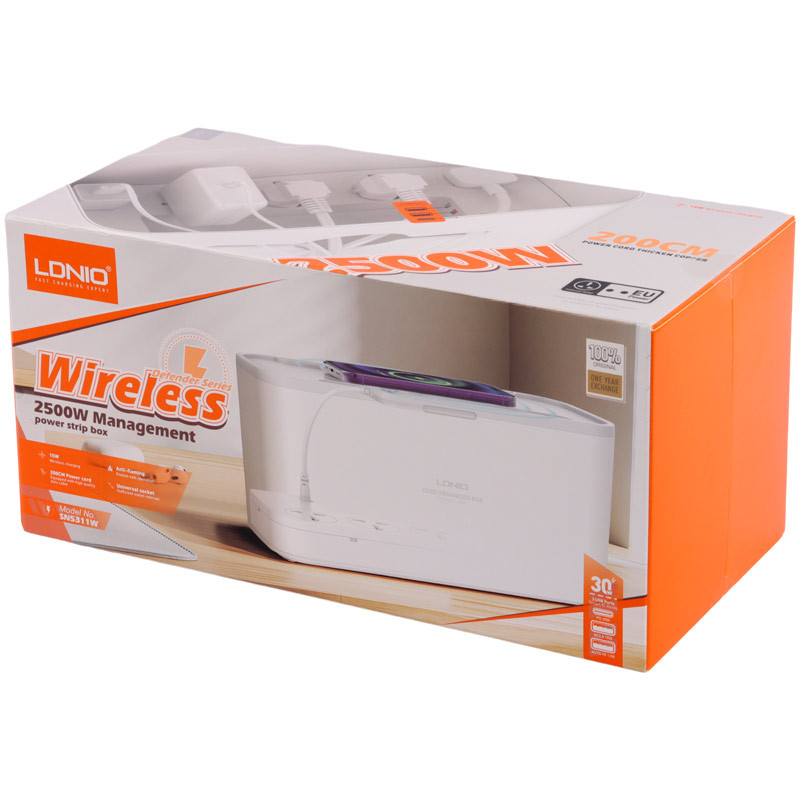 چند راهی برق و شارژر وایرلس الدینیو SN5311W با کابل 2 متری + شارژر USB و Type-C