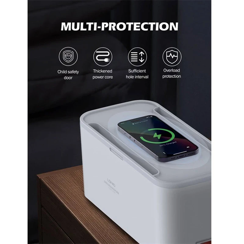 چند راهی برق و شارژر وایرلس الدینیو SN5311W با کابل 2 متری + شارژر USB و Type-C