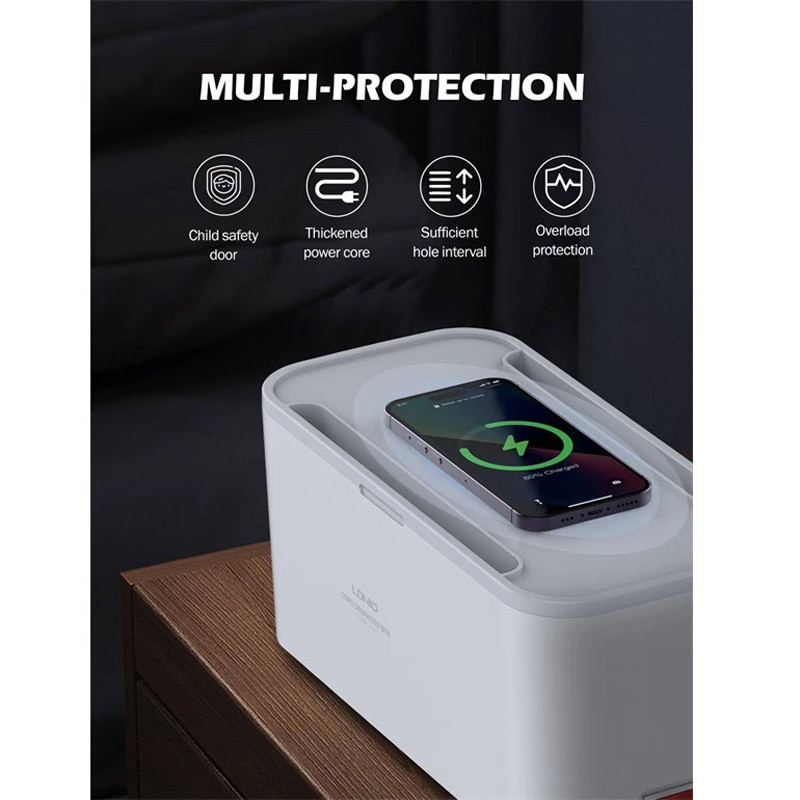 چند راهی برق و شارژر وایرلس الدینیو SN5311W با کابل 2 متری + شارژر USB و Type-C
