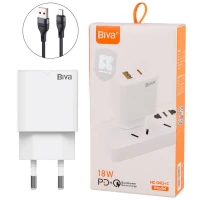 شارژر دیواری فست شارژ Biva HC-04Q-c 2Port QC3.0 PD 3A 18W + کابل میکرو یو اس بی