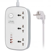 چند راهی 3 خانه برق ارت دار الدینیو SC3416 با کابل 2 متری + شارژر USB و Type-C