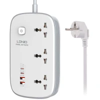 چند راهی 3 خانه برق ارت دار الدینیو SC3416 با کابل 2 متری + شارژر USB و Type-C