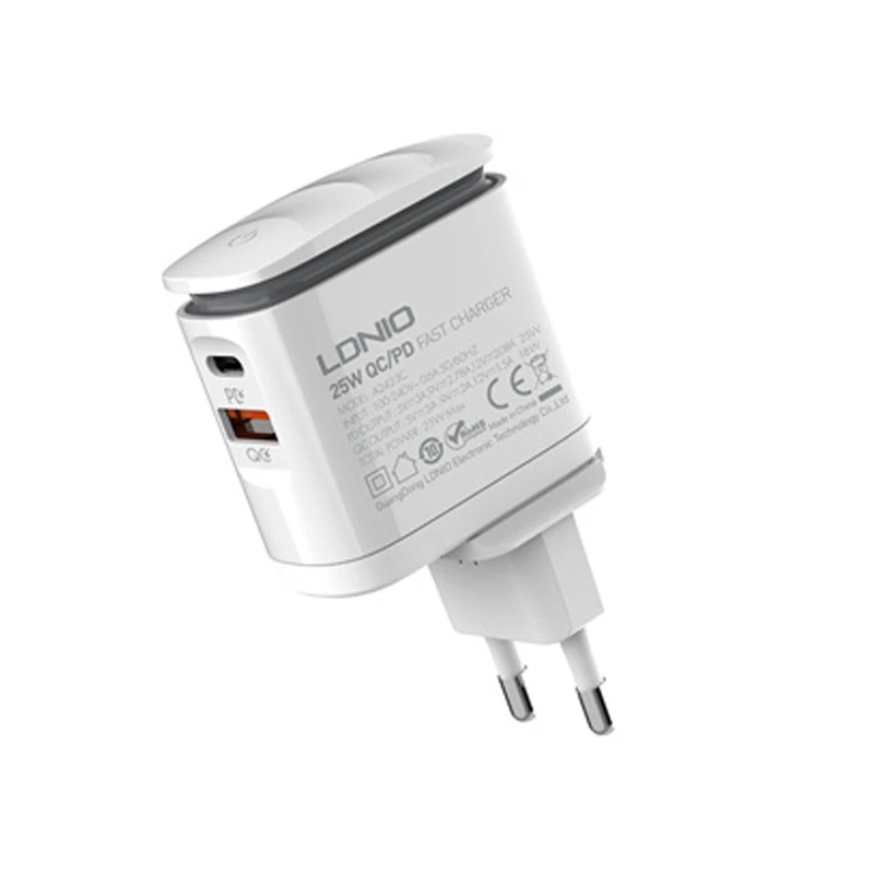 شارژر دیواری فست شارژ Ldnio A2423C 2Port 3A QC3.0 PD 25W + کابل تایپ سی