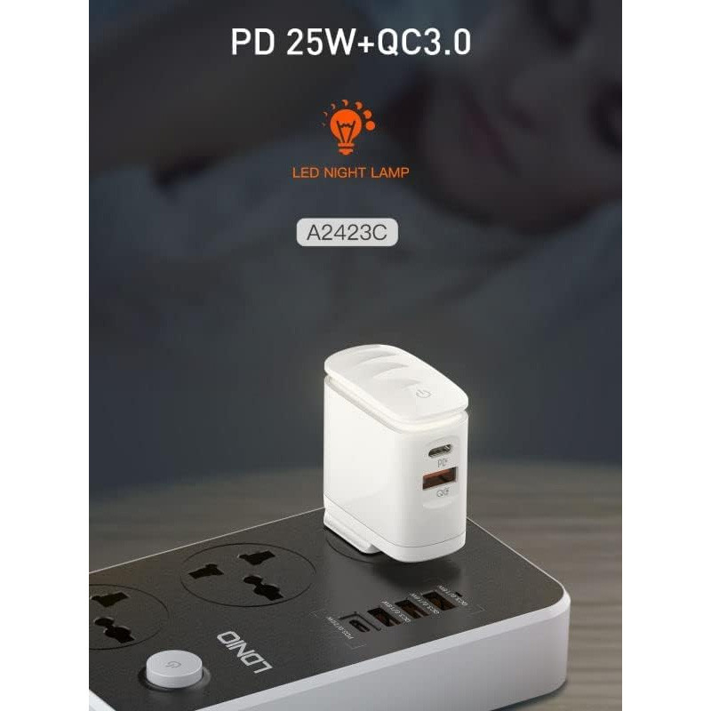شارژر دیواری فست شارژ Ldnio A2423C 2Port 3A QC3.0 PD 25W + کابل تایپ سی