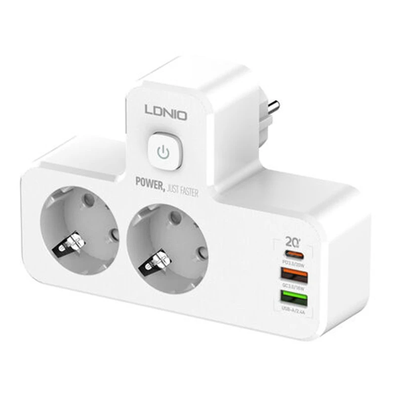 چند راهی 2 خانه برق الدینیو SE2337 + شارژر USB و Type-C