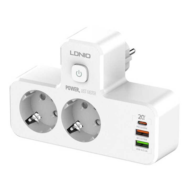 چند راهی 2 خانه برق الدینیو SE2337 + شارژر USB و Type-C