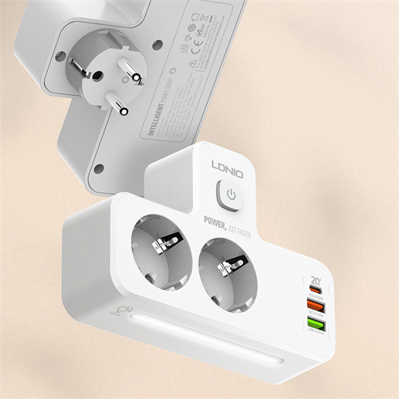 چند راهی 2 خانه برق الدینیو SE2337 + شارژر USB و Type-C