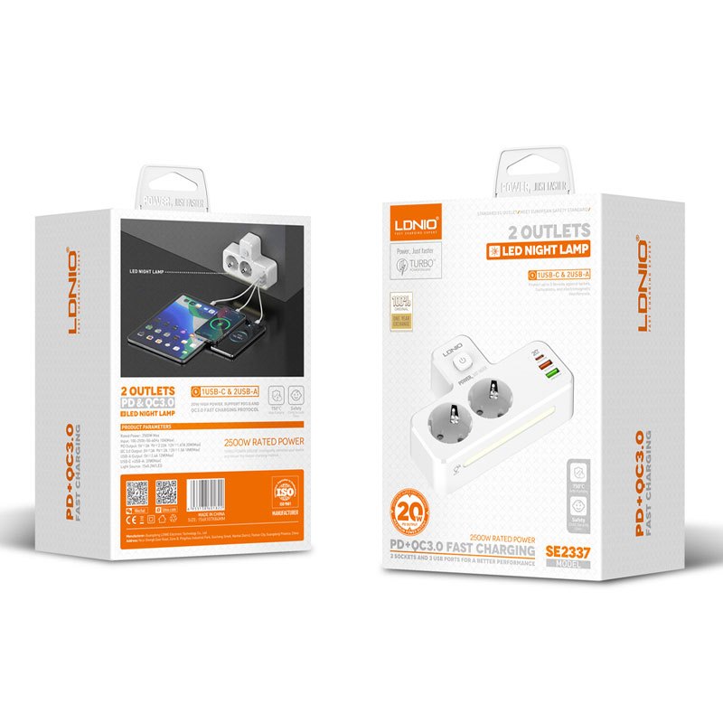 چند راهی 2 خانه برق الدینیو SE2337 + شارژر USB و Type-C