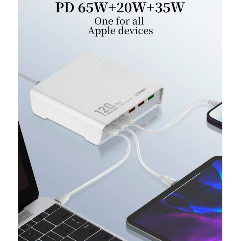 شارژر رومیزی فست شارژ Ldnio Q605 6Port 5A QC3.0 PD3.0 65W