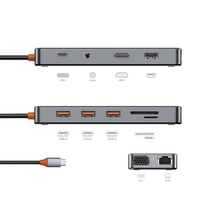 هاب و رم ریدر Biva HUB-04 Type-C To USB2.0/USB3.0/HDMI/RJ45/VGA/AUX/SD/Micro SD/Type-C PD