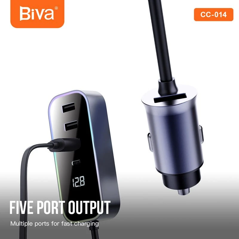 شارژر فندکی فست شارژ Biva CC-014 5Port 3.4A QC3.0 PD 107W