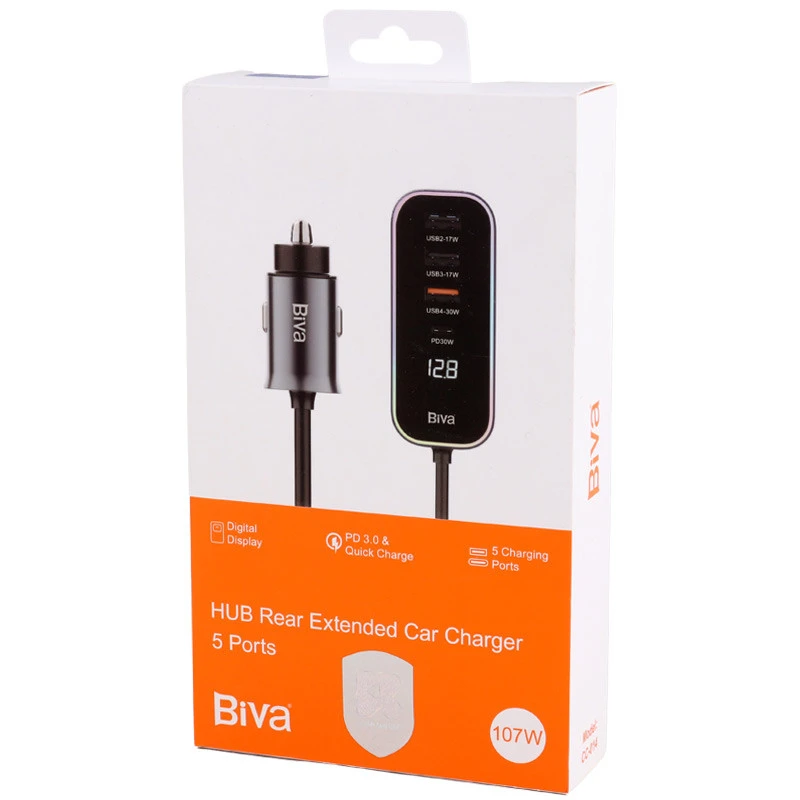 شارژر فندکی فست شارژ Biva CC-014 5Port 3.4A QC3.0 PD 107W